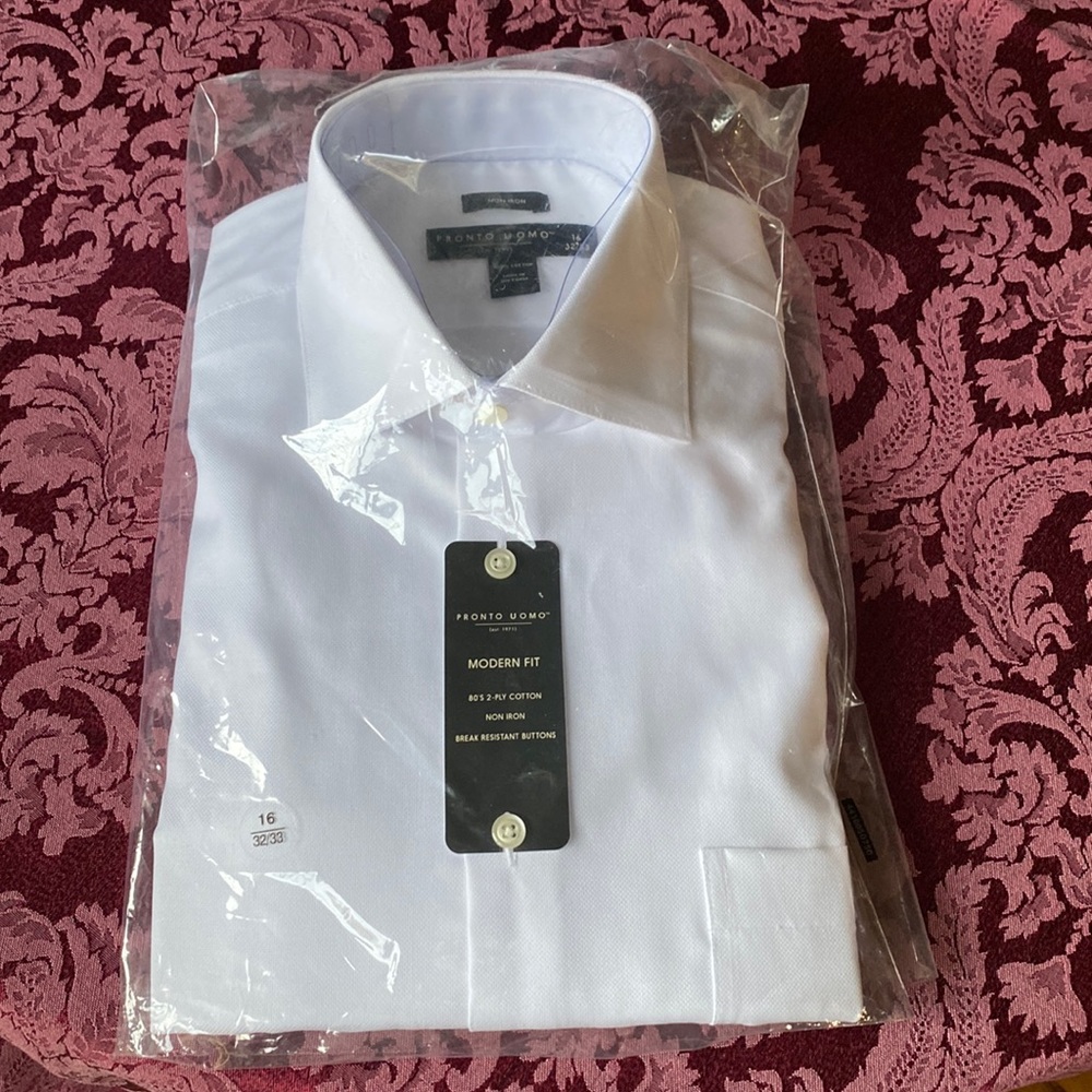 Men’s White Long Sleeve Dress Shirt, Sz 16 32/33